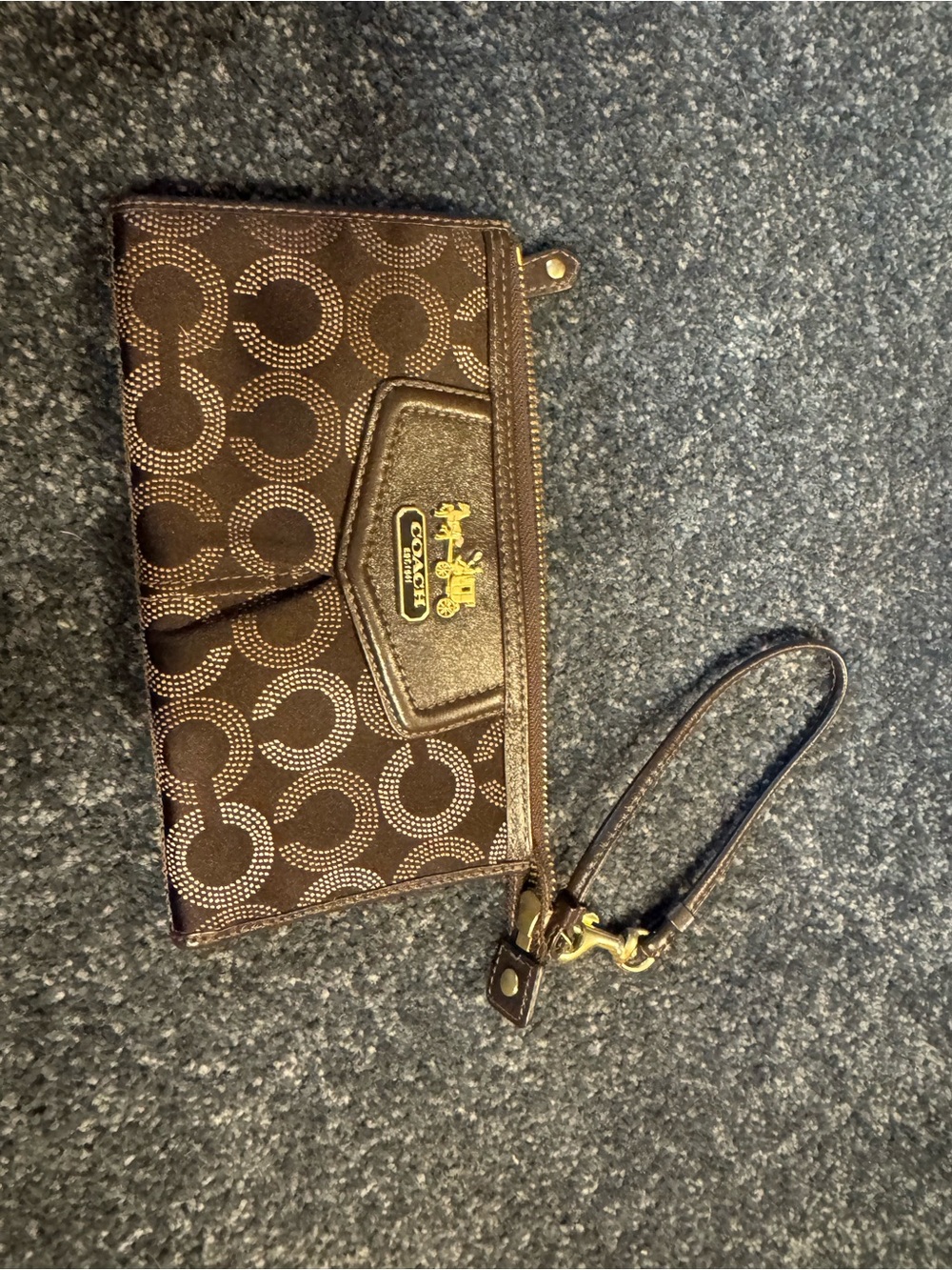 Coach Brown Signature Logo Wristlet with Gold Hardware